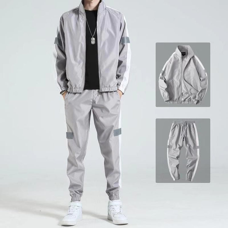 Casual wear trendy handsome guard clothes featuring a stylish gray track jacket and pants, perfect for fashion-forward comfort.