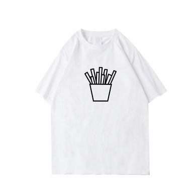 Leisure Printed Parent-child Clothes Summer Clothes featuring a white t-shirt with a french fries graphic.