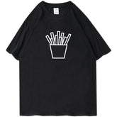 Leisure Printed Parent-child Clothes Summer Clothes black t-shirt with white fries graphic