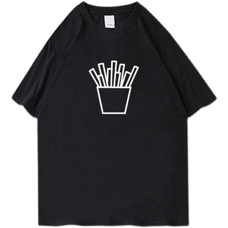 Leisure Printed Parent-child Clothes Summer Clothes black t-shirt with white fries graphic
