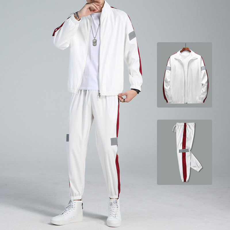 Casual wear trendy handsome guard clothes featuring a sleek white jacket and matching pants.