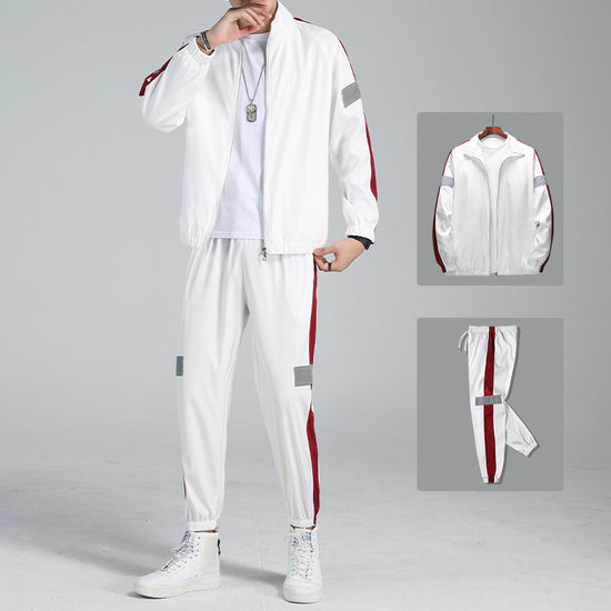Casual wear trendy handsome guard clothes featuring a sleek white jacket and matching pants.