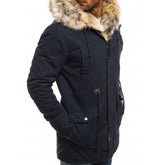 Fur collar cotton clothes in navy with fur collar, perfect for trendy casual wear. Ideal for youth fashion.