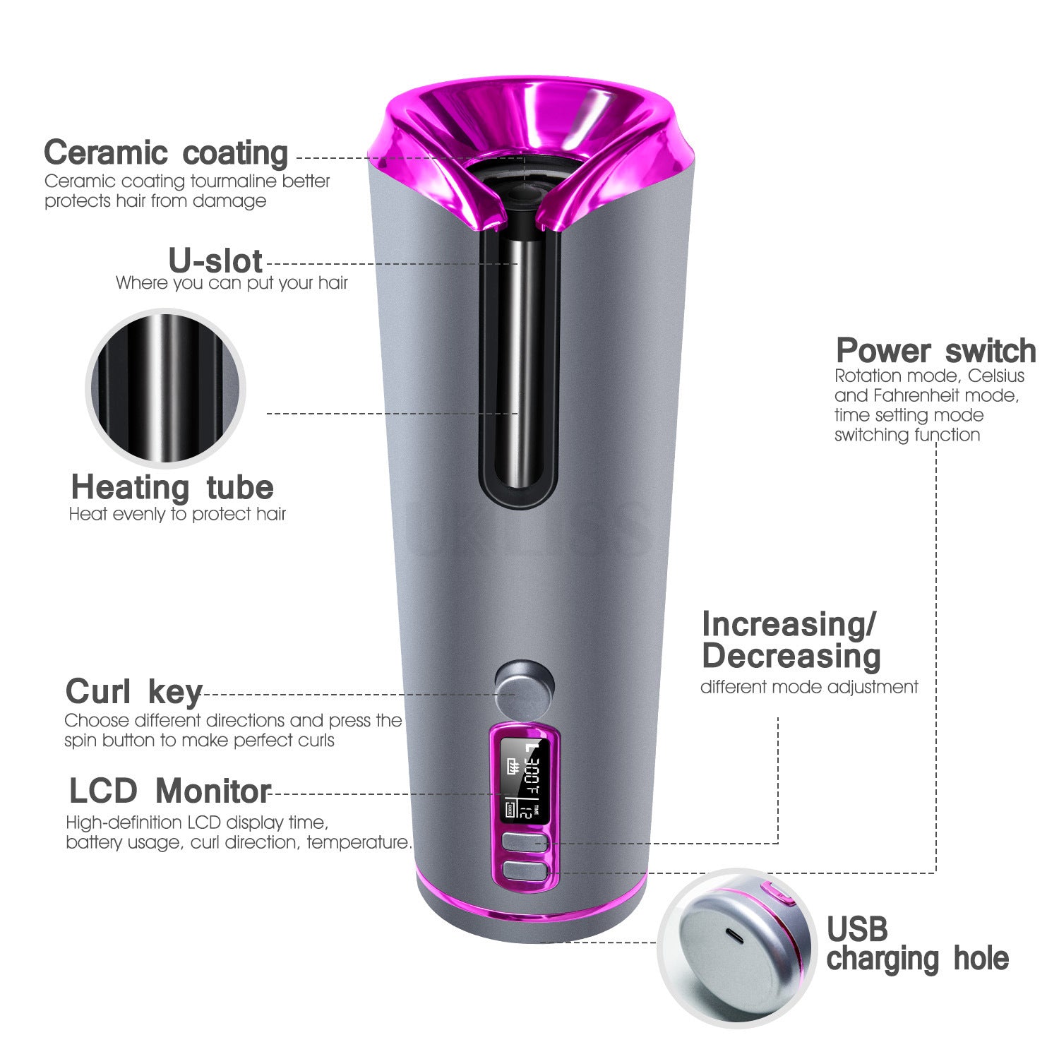 Hair Curling Iron Portable Automatic Hair Curling