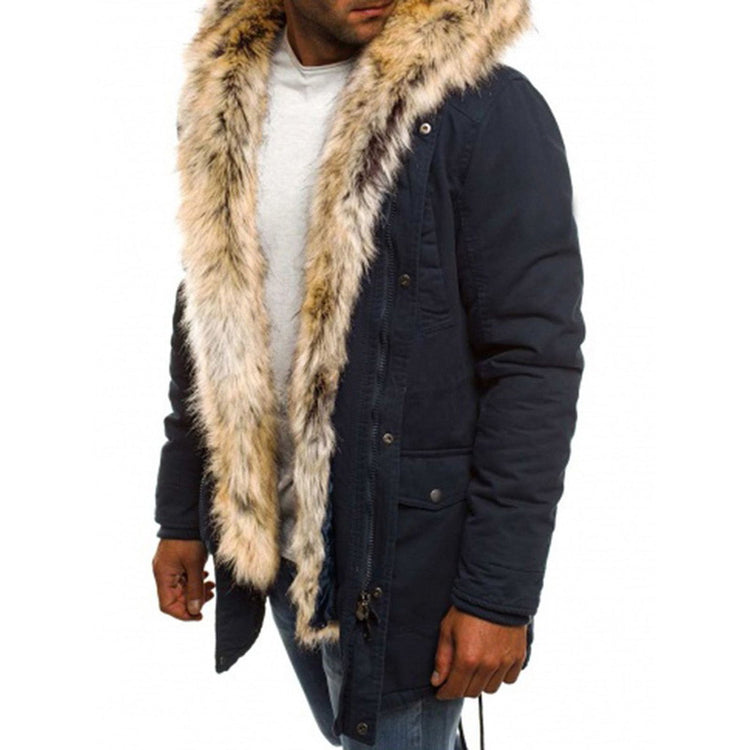 Fur collar cotton clothes casual wear with trendy fur collar for a handsome look, featuring a side slit pocket.