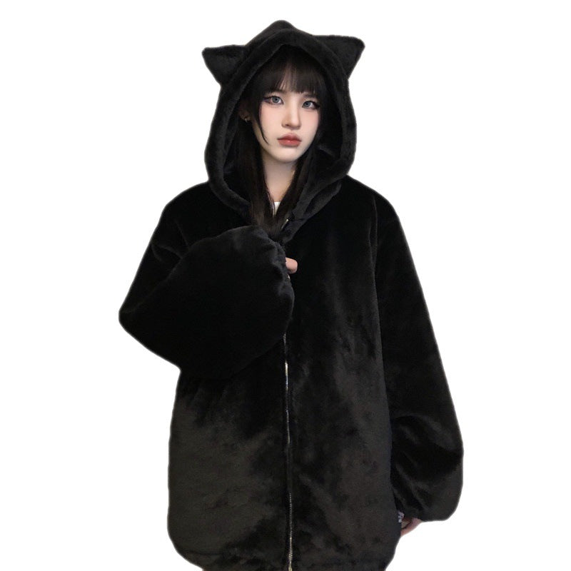Thickened Ears Furry Coat Cotton Clothes Women&