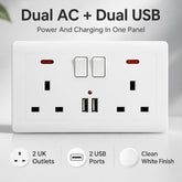 Double Wall Plug Socket 2 Gang 13A W 2 Charger