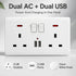 Double Wall Plug Socket 2 Gang 13A W 2 Charger