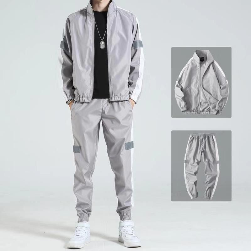 Casual wear trendy handsome guard clothes featuring a stylish gray track jacket and pants, perfect for fashion-forward comfort.