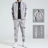 Casual wear trendy handsome guard clothes featuring a stylish gray track jacket and pants, perfect for fashion-forward comfort.