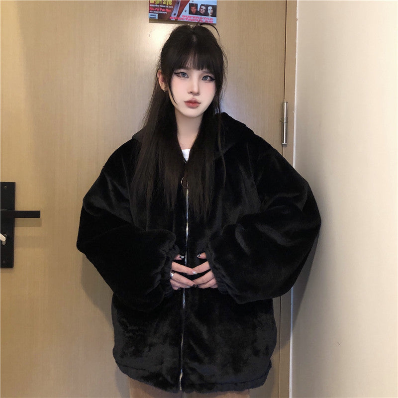 Thickened Ears Furry Coat Cotton Clothes Women&