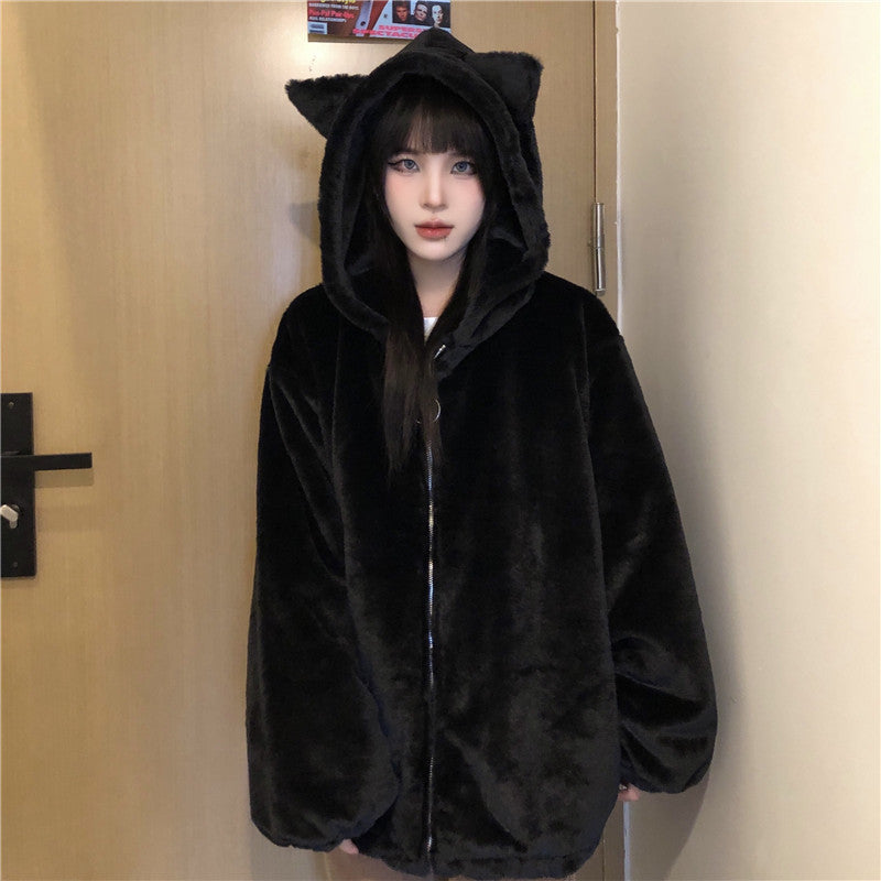 Thickened Ears Furry Coat Cotton Clothes Women&