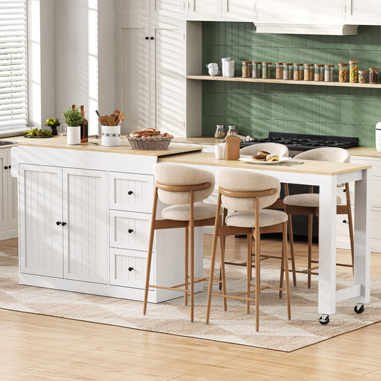 Kitchen Island On Wheels, Extendable Dining Area 