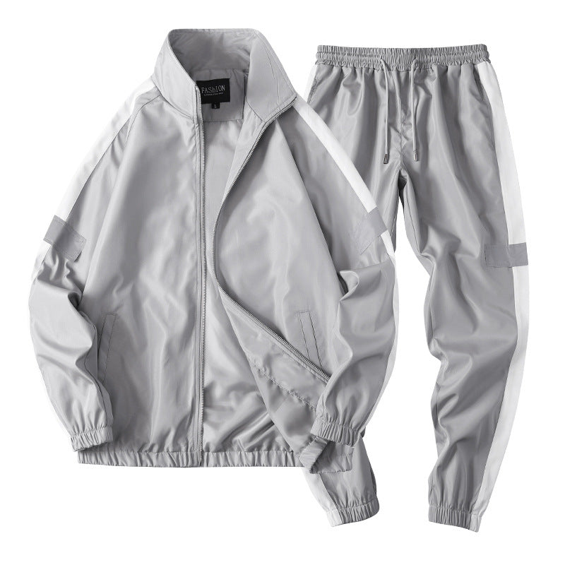 Casual wear trendy handsome guard clothes in grey, showcasing a modern jacket and matching pants.