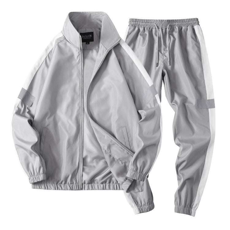 Casual wear trendy handsome guard clothes in grey, showcasing a modern jacket and matching pants.
