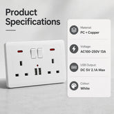 Double Wall Plug Socket 2 Gang 13A W 2 Charger
