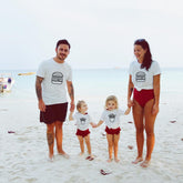 Leisure Printed Parent-child Clothes Summer Clothes worn by a family on the beach, featuring food graphic prints.