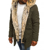 Fur collar cotton clothes featuring a stylish fur collar in olive green, perfect for casual wear.
