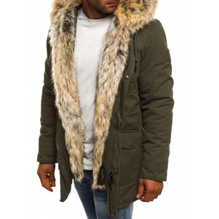 Fur collar cotton clothes featuring a stylish fur collar in olive green, perfect for casual wear.