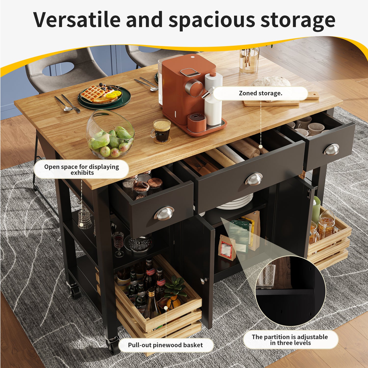 Modern Kitchen Island 120x45x90cm Kitchen Cabinet Dining