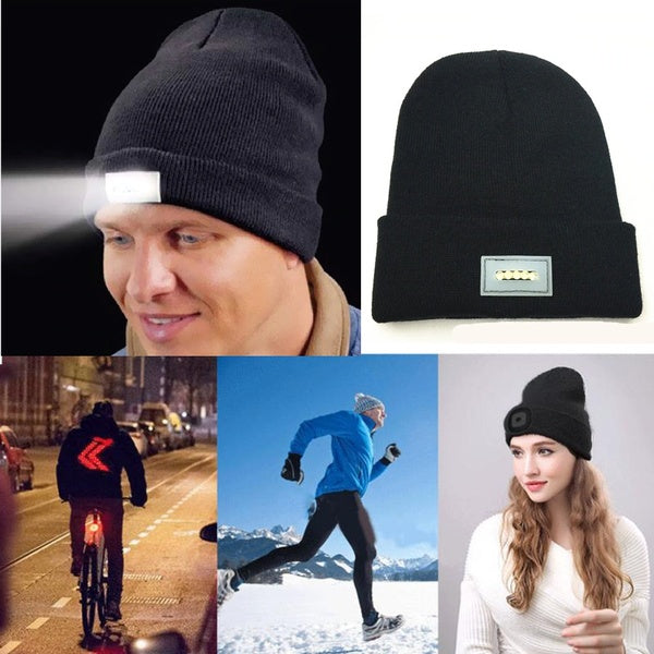 LED Headlamp Glowing Knit Warm Hat With A 