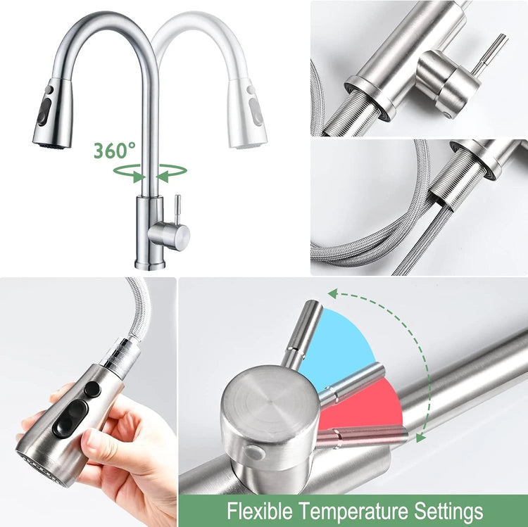 360 Kitchen Sink Mixer Taps Pull Out Spout Spray