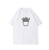 Leisure Printed Parent-child Clothes Summer Clothes featuring a white t-shirt with a french fries graphic.