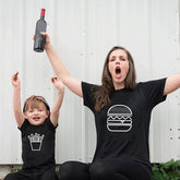 Leisure Printed Parent-child Clothes Summer Clothes with mother and child celebrating in matching outfits.
