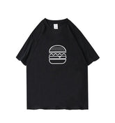 Leisure Printed Parent-child Clothes Summer Clothes pure cotton black shirt with burger graphic design