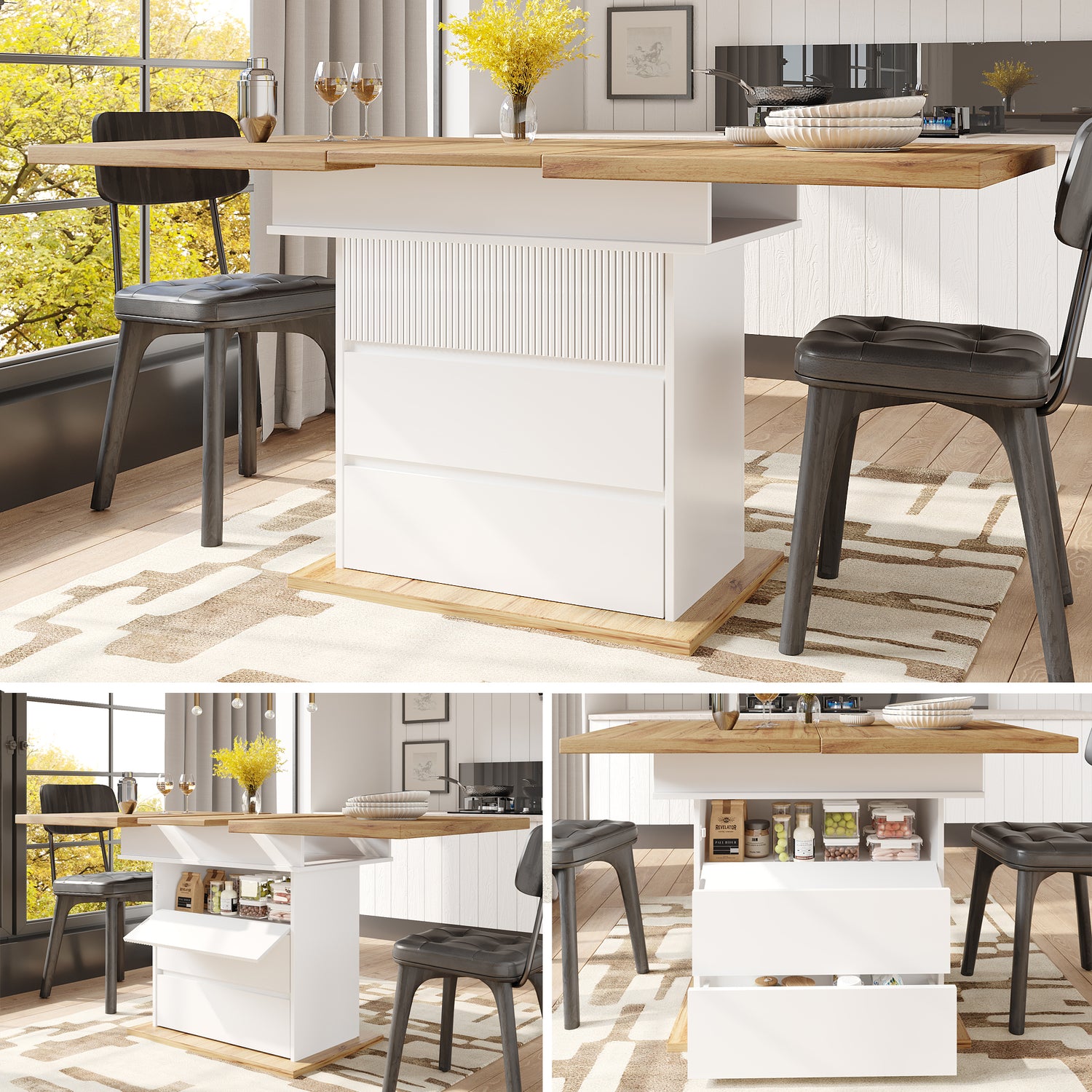 Telescopic Dining Table 110-140 X 80 Cm , Foldable Kitchen