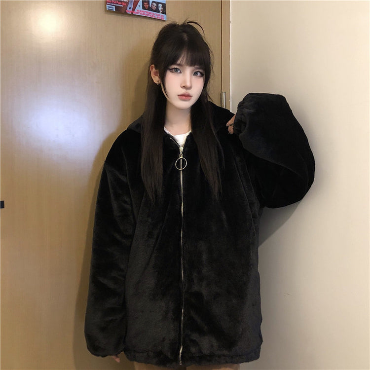 Thickened Ears Furry Coat Cotton Clothes Women&