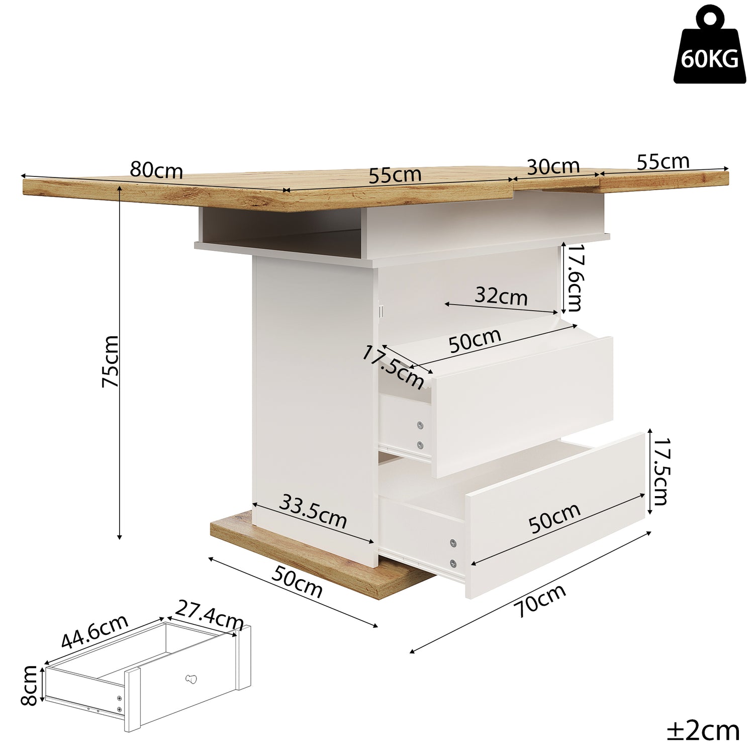 Telescopic Dining Table 110-140 X 80 Cm , Foldable Kitchen