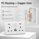 Double Wall Plug Socket 2 Gang 13A W 2 Charger