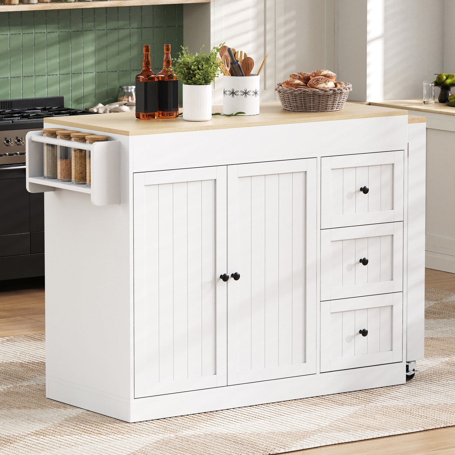 Kitchen Island On Wheels, Extendable Dining Area 
