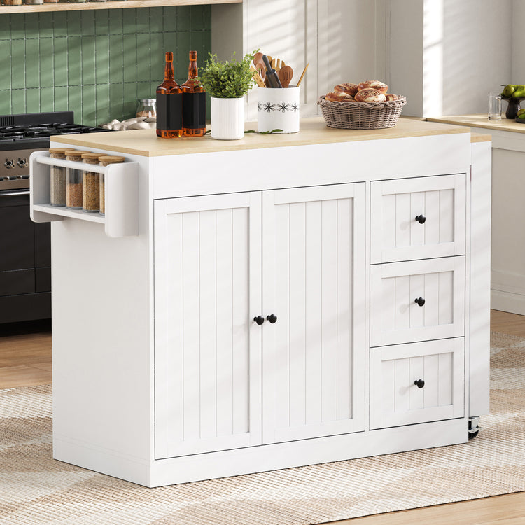 Kitchen Island On Wheels, Extendable Dining Area 