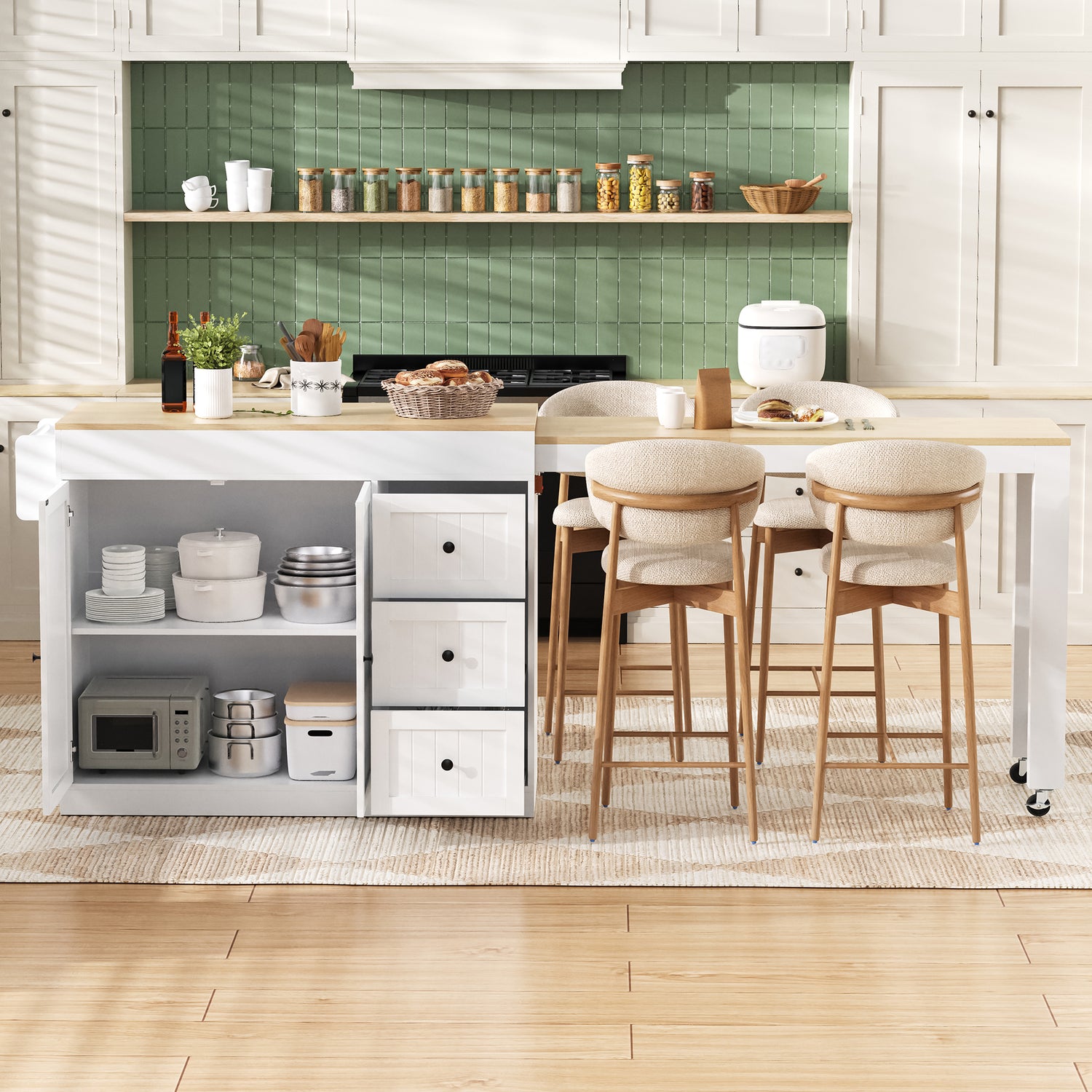 Kitchen Island On Wheels, Extendable Dining Area 