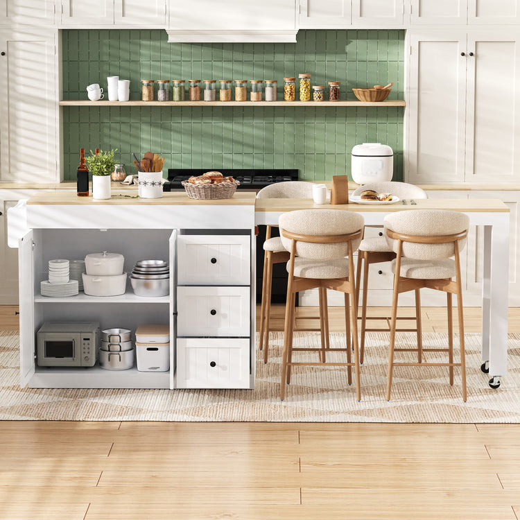 Kitchen Island On Wheels, Extendable Dining Area 