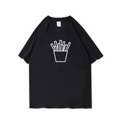 Leisure Printed Parent-child Clothes Summer Clothes featuring a black t-shirt with a fries graphic.