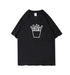Leisure Printed Parent-child Clothes Summer Clothes featuring a black t-shirt with a fries graphic.