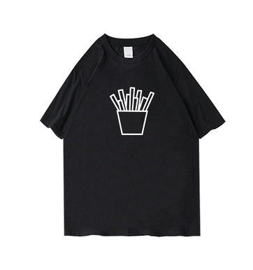 Leisure Printed Parent-child Clothes Summer Clothes featuring a black t-shirt with a fries graphic.